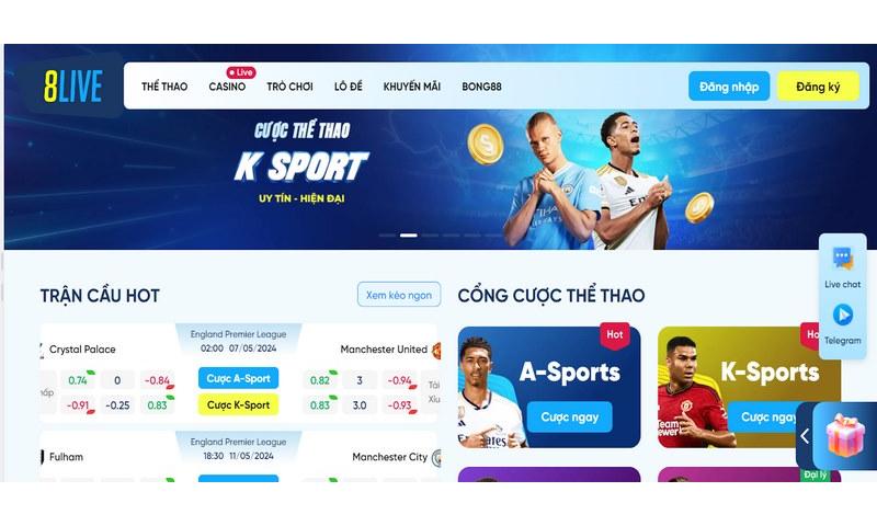 Hệ thống kèo thể thao 8live đặc sắc.